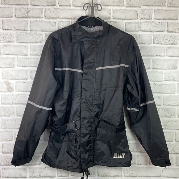 BILT BLW Waterproof Rain Shell Reflective Black Motorcycle Jacket Size Small - Picture 1 of 6